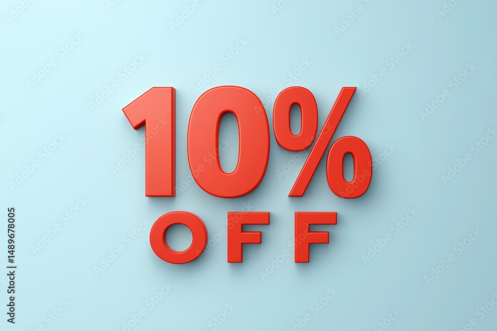 Bright Red 10 Percent Off Sale Sign Against Light Blue Background Bright Red 10 Percent Off Sale Sign Against Light Blue Background