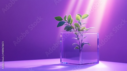 Plant growth, purple background, studio shot, product advertising
