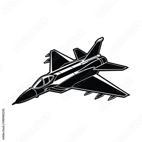 An F 16 military jet fighter, an aviation aircraft designed for air force transport and war, is captured in a vector illustration against the sky