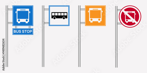 Informative Bus Stop and No Bus Sign Icons for Road and Traffic Use