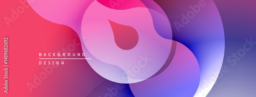 Abstract fluid shapes blend, creating vibrant pinks, purples, blues. Modern design evokes motion, depth, visual interest.