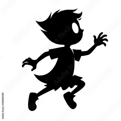 Scared cartoon kid running on Halloween night