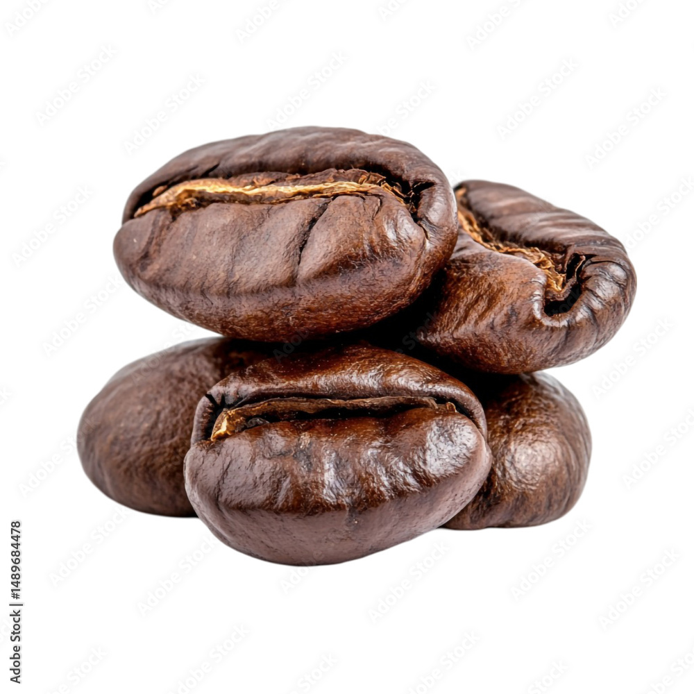Fototapeta premium Roasted coffee beans close up view showing rich brown color and texture a delightful aroma implied