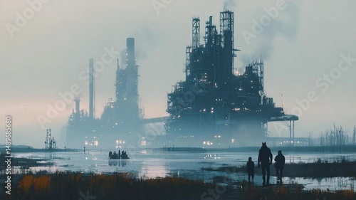 oil rig at sunset