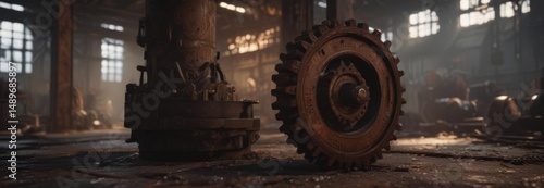 Rust-eaten gears grind in a dimly lit, forgotten factory ,  cogs,  gothic,  heavy industry