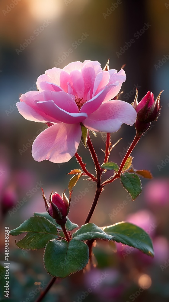Obraz premium Backlit rose blooms in warm light