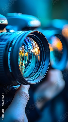 Holding Camera Lens at Night