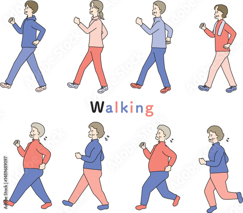 ウォーキングをする人物のセット
