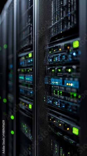 Digital Matrix Lines Overlaying Data Visualization in a Futuristic Cyber Network Center