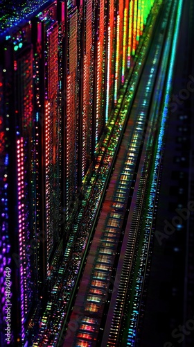 Digital Matrix Lines Overlay in a Futuristic Technology Network