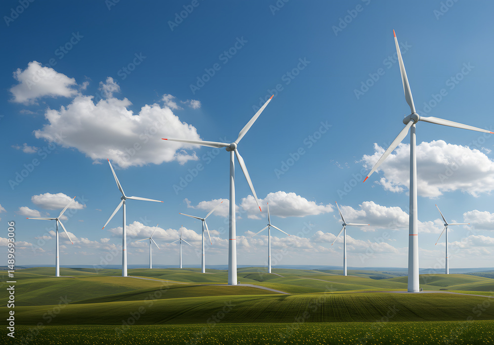 Wind Turbines on Grassy Hillside Wind Turbines on Grassy Hillside