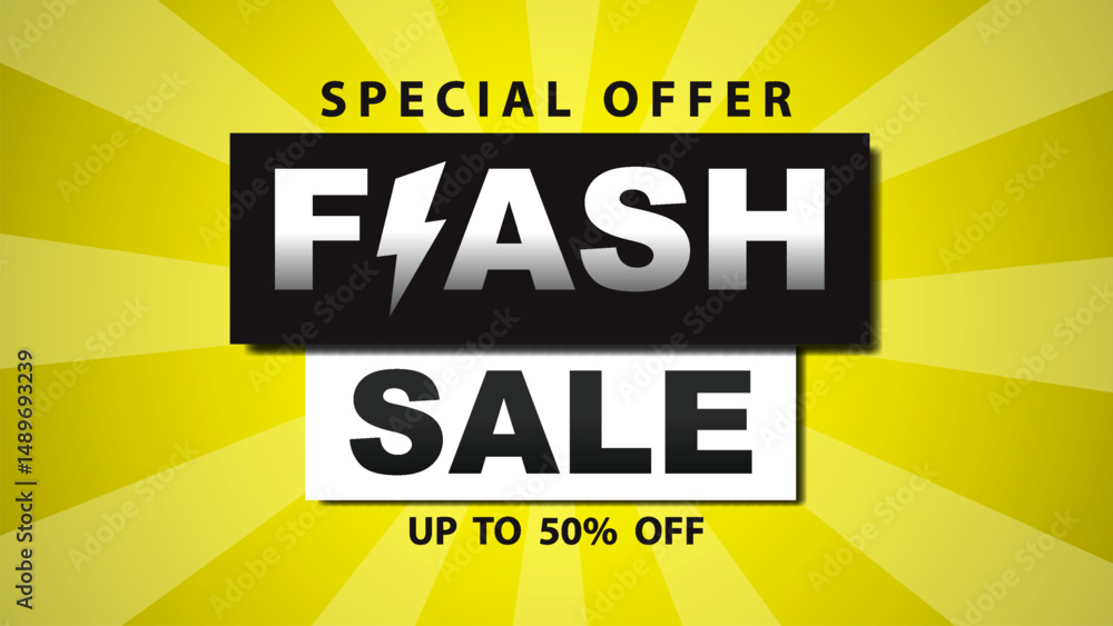 Fototapeta premium Flash Sale Banner with Minimalist Design on Background.Promotional Template, Poster. Vector Illustration