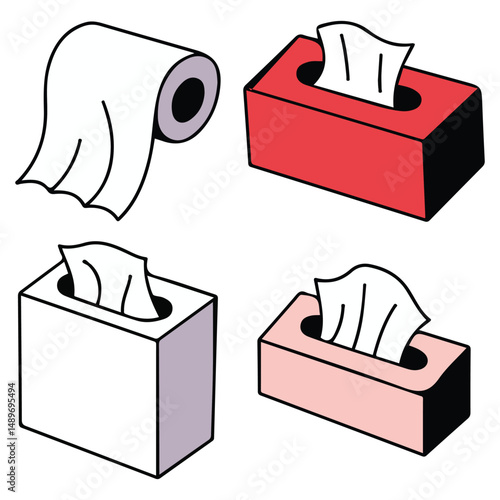 Set of paper tissues for hygiene needs isolated vector illustration on white background