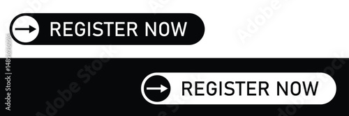 Register now black stroke button isolated on white background. Register Now web templates. Social Media banner. Vector  Illustration . EPS 20 . 