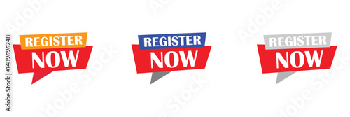 Register now black stroke button isolated on white background. Register Now web templates. Social Media banner. Vector  Illustration . EPS 20 . 