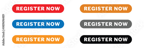 Register now black stroke button isolated on white background. Register Now web templates. Social Media banner. Vector  Illustration . EPS 20 . 