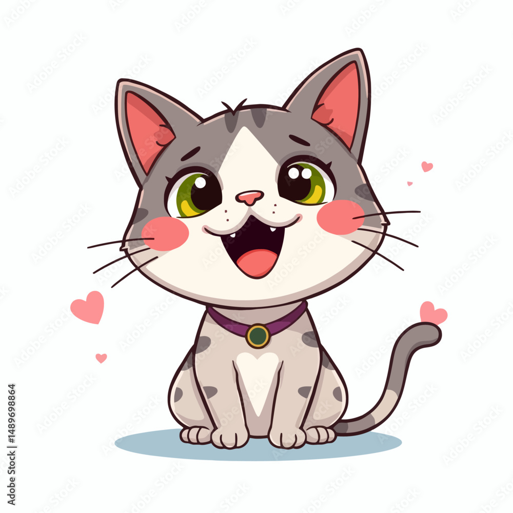 Fototapeta premium Adorable cartoon grey kitten with big eyes