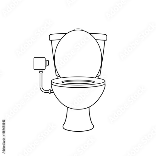 Line drawing of a toilet with open lid