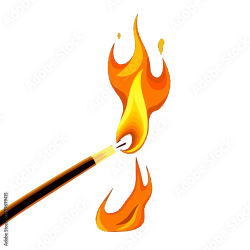 Burning incense stick with vivid flames illustration