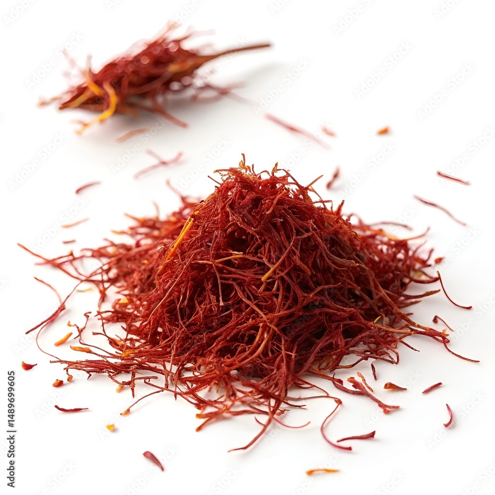 Fototapeta premium Saffron is a precious flower whose vivid red stigmas are used as a natural remedy. It boosts mood, improves memory, supports digestion, relieves pain, enhances skin health, and fights inflammation. R