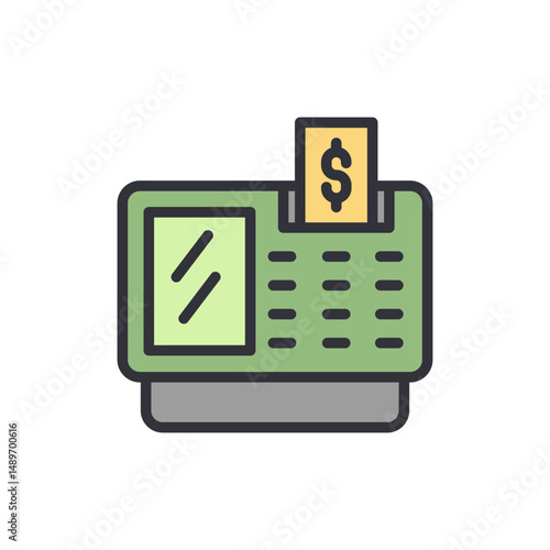 Stylized Cash Register Illustration Depicting Sales And Financial Transactions