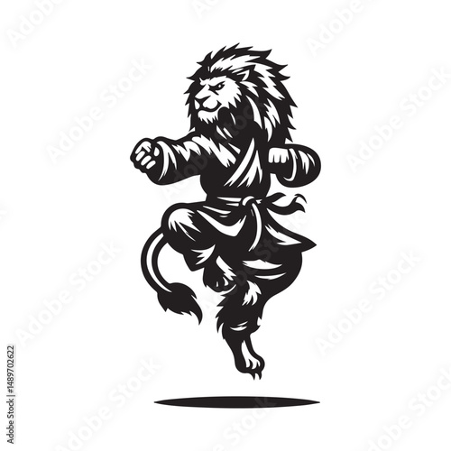 Leaping Lion Fighter Logo – Dynamic Kungfu Animal Vector Design
