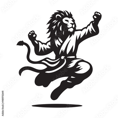 Leaping Lion Fighter Logo – Dynamic Kungfu Animal Vector Design