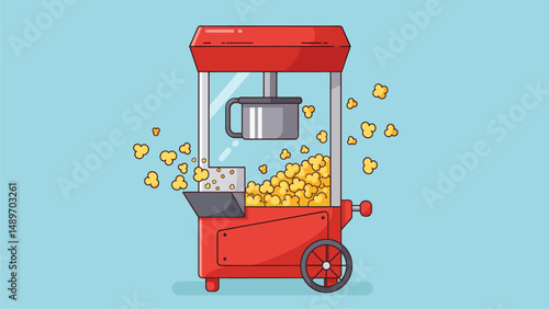 Red Popcorn Machine with Overflowing Popcorn - Fun Vector Illustration