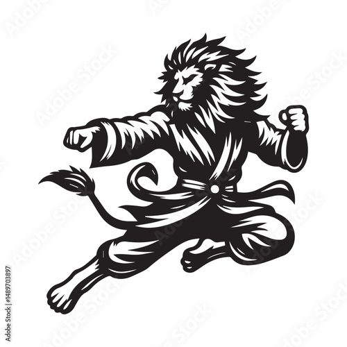 Leaping Lion Fighter Logo – Dynamic Kungfu Animal Vector Design