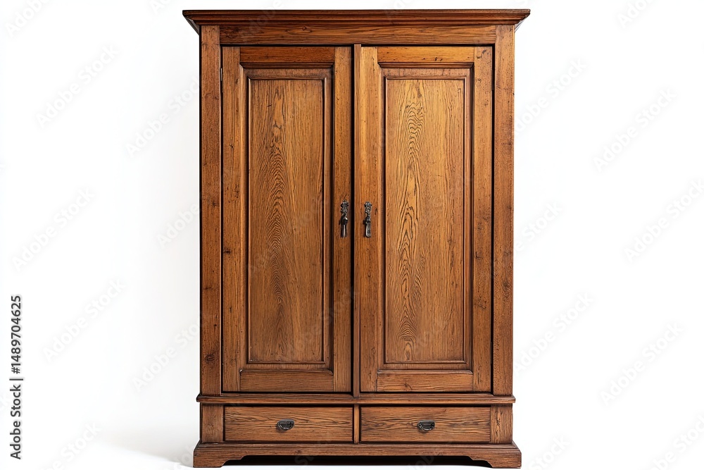 A Wooden Armoire with Two Doors and a Drawer on white A Wooden Armoire with Two Doors and a Drawer on white
