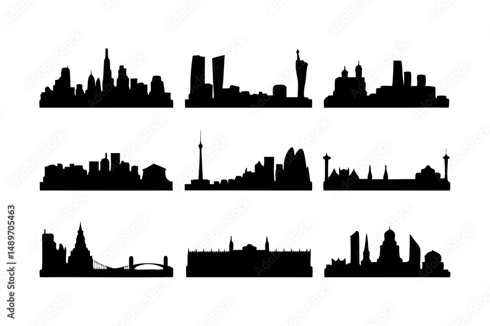 Naklejka premium Cityscape silhouette vector illustration