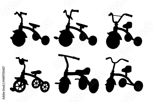Classic children?s tricycle toy silhouette vector illustration