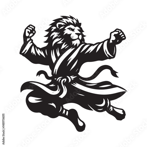 Leaping Lion Fighter Logo – Dynamic Kungfu Animal Vector Design