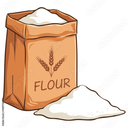 Box of flour pouring for baking needs isolated vector illustration on white background