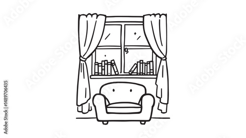 Library Scene Vector line art peaceful study space