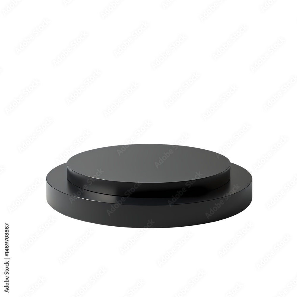 A minimalist black podium with two circular tiers against a dark background for product display or presentation isolated on transparent backgruond A minimalist black podium with two circular tiers against a dark background for product display or presentation isolated on transparent backgruond