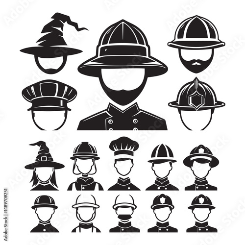 set of black various Teacher’s Hat vector silhouettes isolated on white background