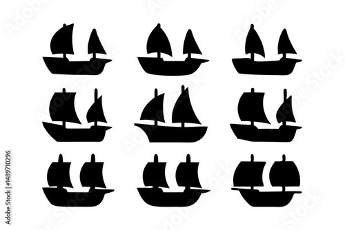 Sailing ship silhouette vector illustration