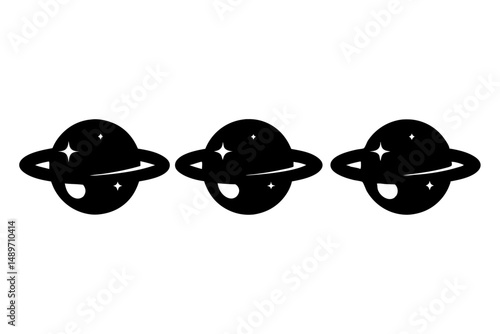 Saturn with sparkle silhouette vector illustration