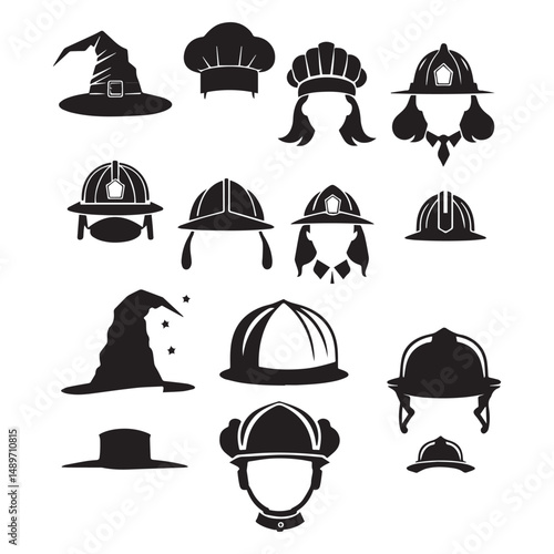 set of black various Teacher’s Hat vector silhouettes isolated on white background