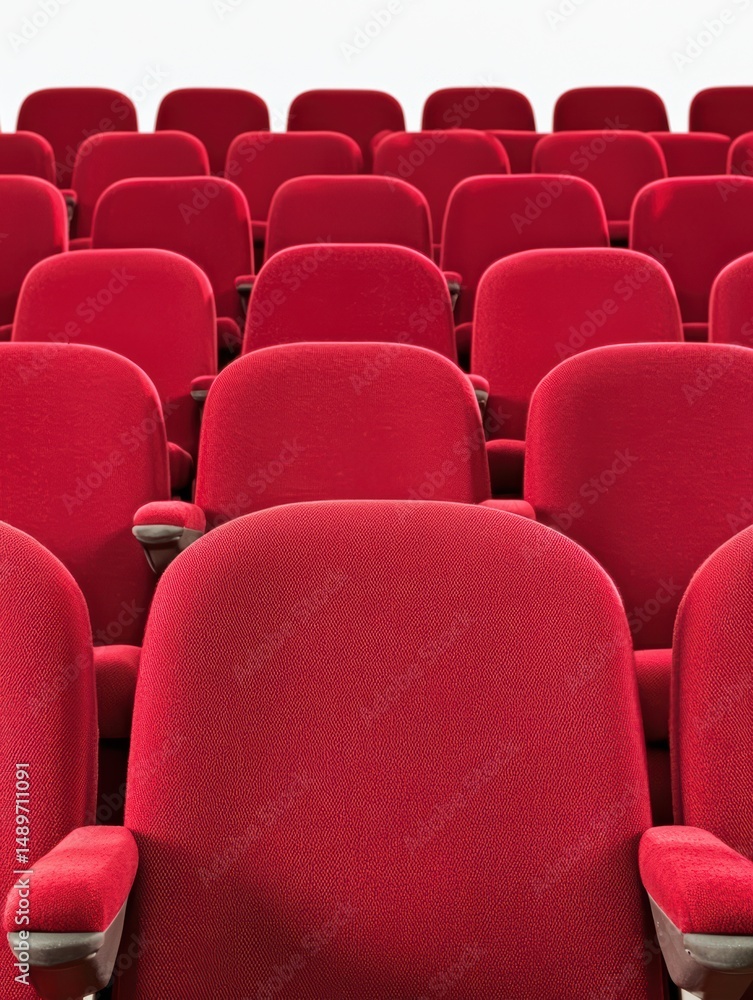 Naklejka premium Rows of Red Theater Chairs in a Cinema Setting for Audience Comfort