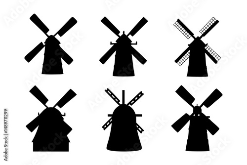 Windmill silhouette vector illustration