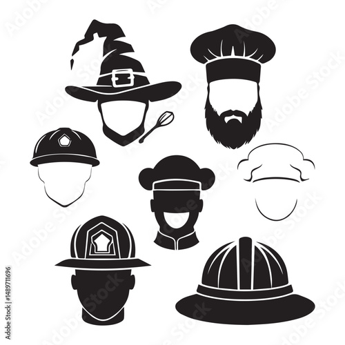 set of black various Teacher’s Hat vector silhouettes isolated on white background