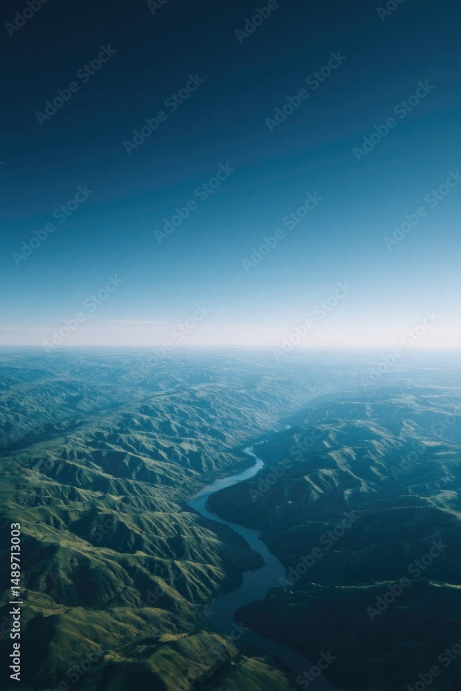 Fototapeta premium aerial view of green forests with winding rivers seen from above