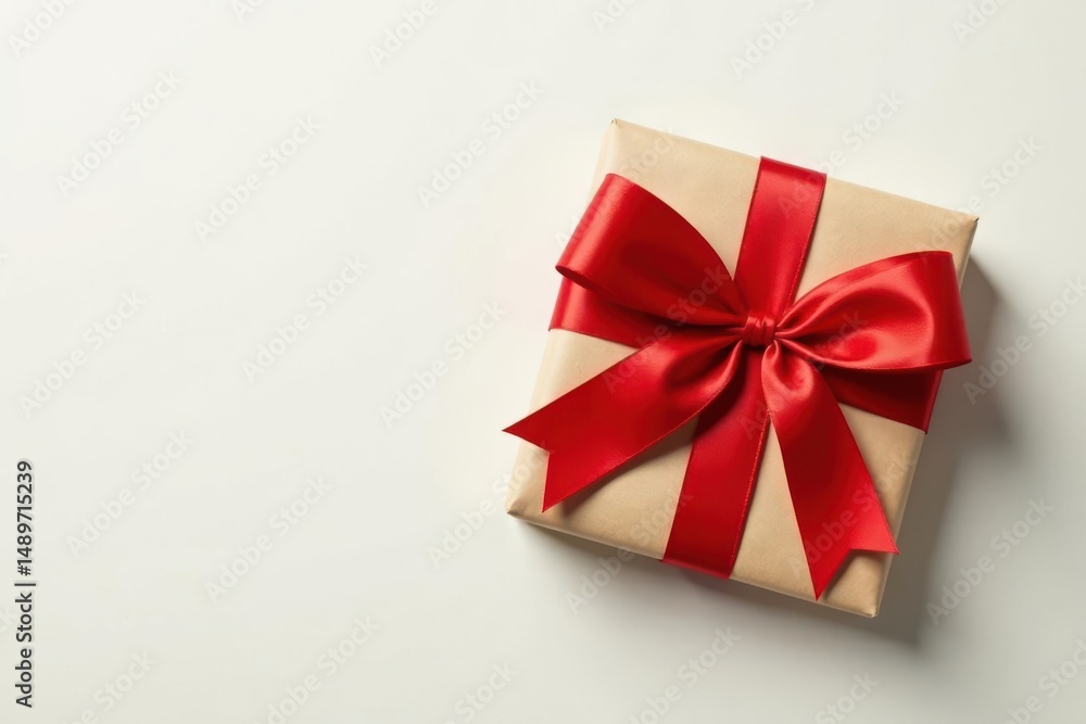 custom made wallpaper toronto digitalA Single Wrapped Gift Box with a Vibrant Red Bow on a Plain White Surface
