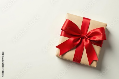 Wallpaper Mural A Single Wrapped Gift Box with a Vibrant Red Bow on a Plain White Surface Torontodigital.ca