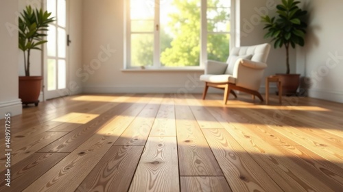Sunlight Illuminates a Serene Living Room with Light Wood Flooring and Comfortable Seating