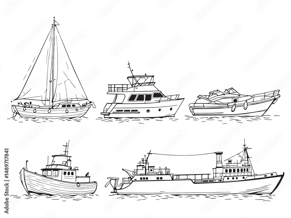 Obraz premium Boat line art vector illustration