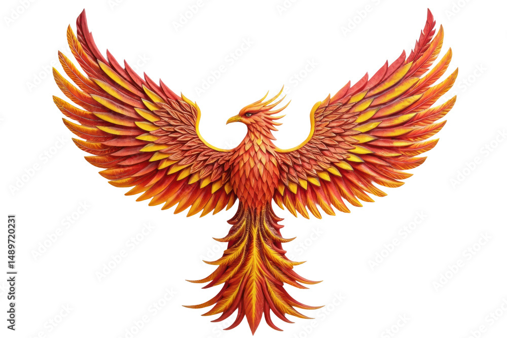 Fototapeta premium PNG Vibrant fiery phoenix with outstretched wings on black background
