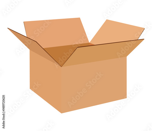 Open cardboard box with flaps open isolated on white background flat design